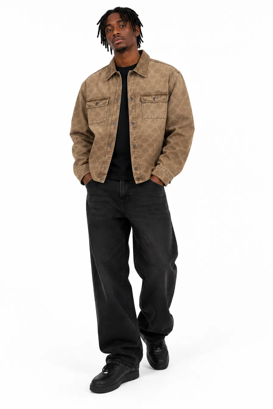 The same monogram overshirt worn on a body-matched avatar
